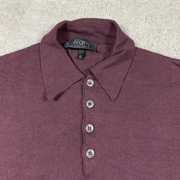 Raffi Sweater Mens L Burgundy Made Italy Cotton Modal Long Sleeve Knit Polo - Picture 3 of 8